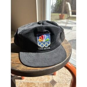 Vintage 1988 Seoul Olympics NBC Corduroy Snapback Hat Cap Youngan Navy Blue